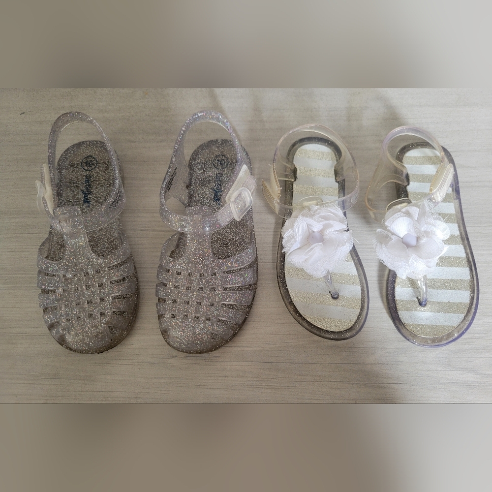 Jelly Shoe Bundle Glitter Sandals Velcro Straps Slip-on 2 Pairs